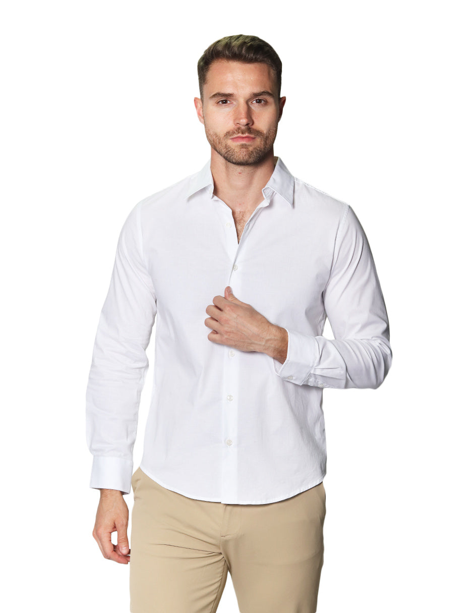 Camisas Para Hombre Manga Larga Slim Fit Blanco BPOPST