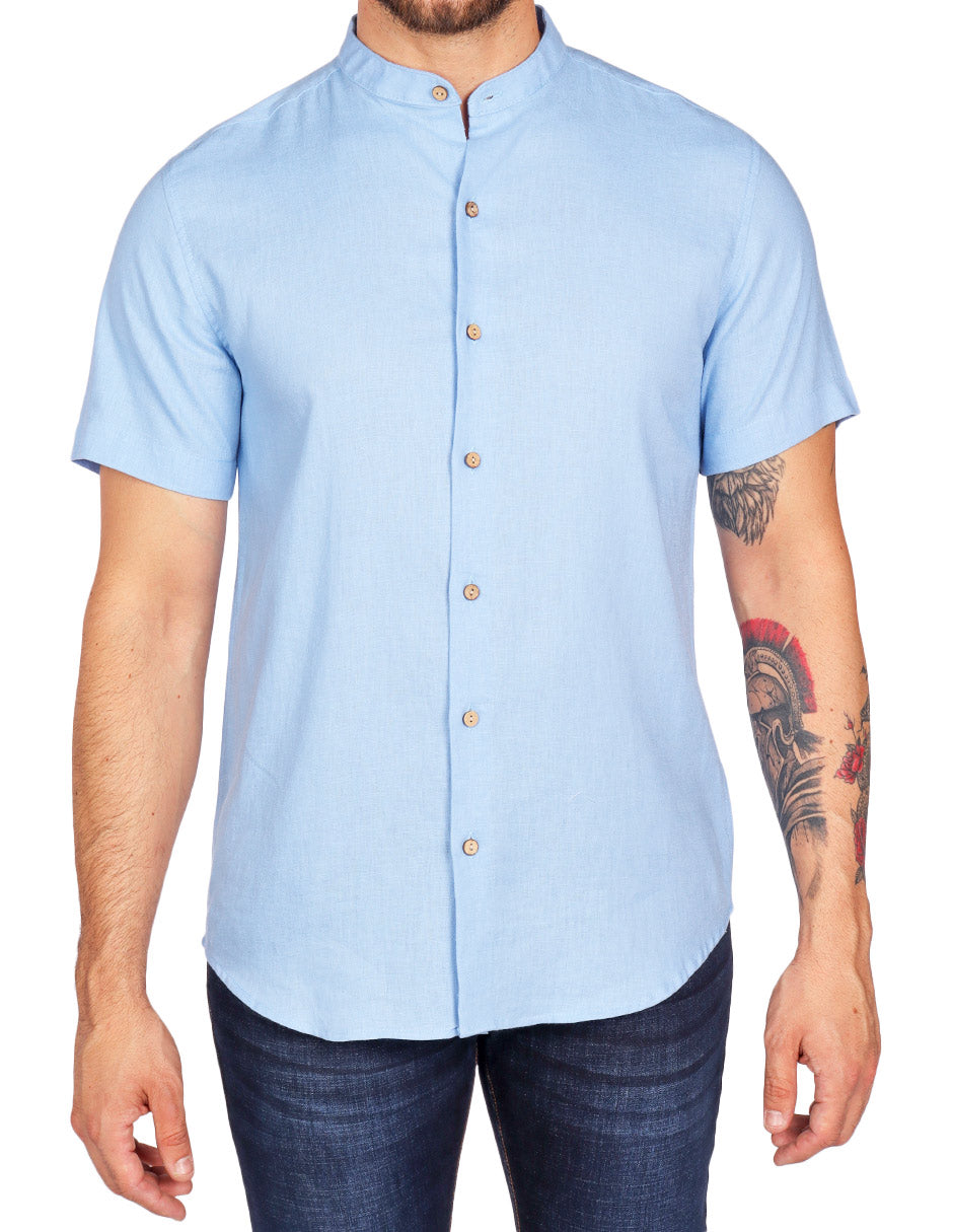 Camisas Para Hombre Relaxed Fit Lino B51373 Azul