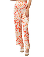 Pantalones Para Mujer Satinado De Tiro Alto Estampado De Flores W41112 Naranja