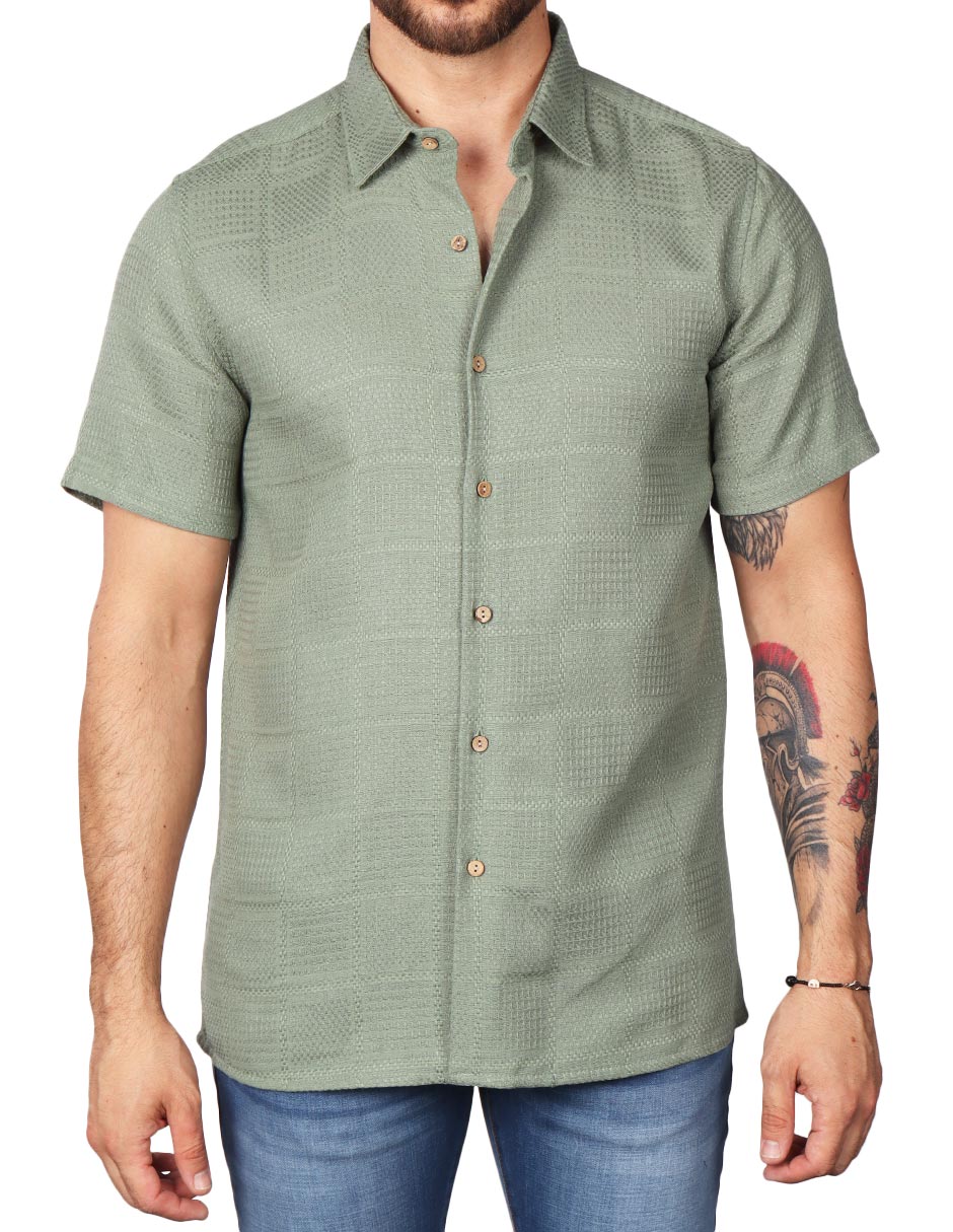 Camisas Para Hombre Textura Jacquard B51367 Olivo