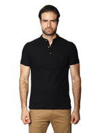 Playeras Polo Para Hombre De Manga Corta Lisa Basica Con Logo Bordado Cuello Mao Slim Fit APCMAB Negro