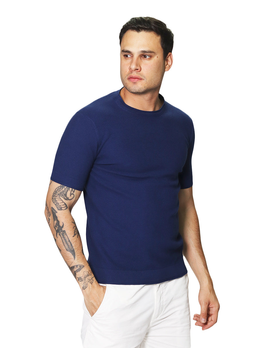 Playeras Para Hombre Cuello Redondo Con Textura A41454 Marino