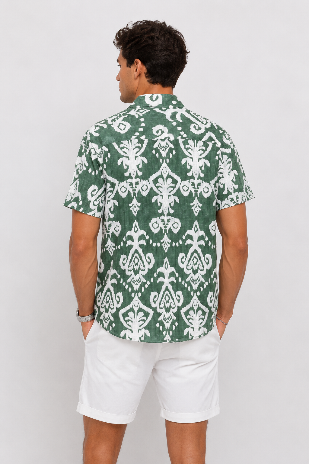 Camisas Para Hombre Manga Corta Estampada Para Playa B61554 Verde