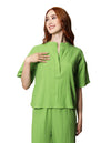 Blusas Para Mujer Bobois Moda Casuales Oversize LIsa De Manga Corta Cuello Mao Corrugada N41164 Verde