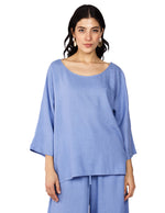 Blusas Para Mujer Bluson Manga 3/4 Tipo Lino N51147 Azul