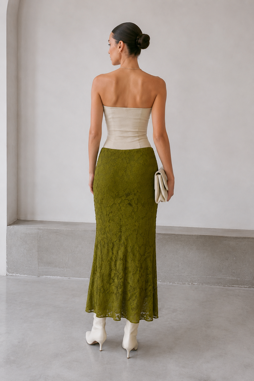 Faldas Para Mujer Midi Larga Mesh Floreada con Forro X63104 Verde