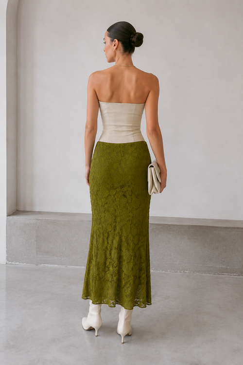 Faldas Para Mujer Midi Larga Mesh Floreada con Forro X63104 Verde