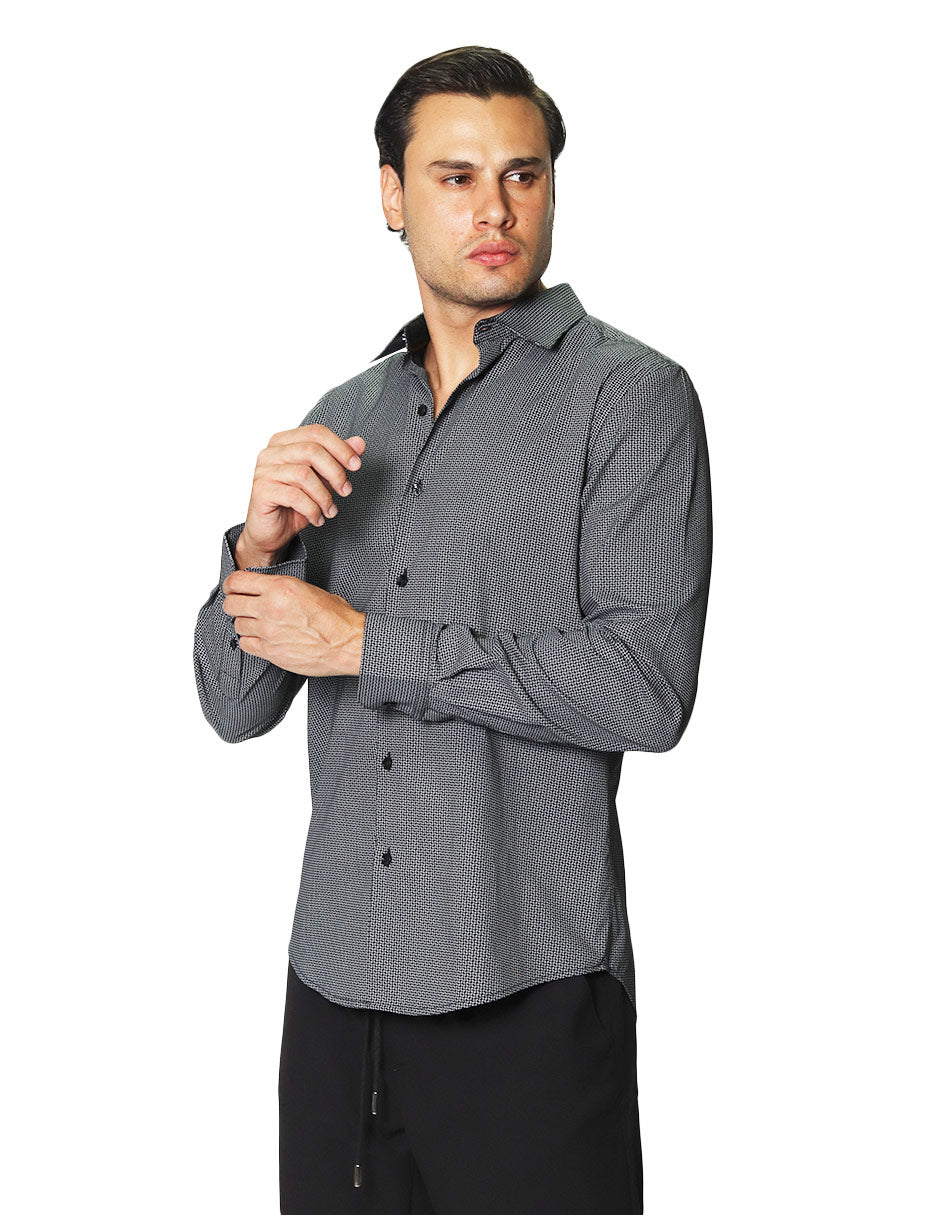 Camisas Para Hombre Manga Larga Estampada B45322 Negro