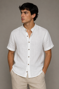 Camisas Para Hombre Tipo Lino Cuello Mao B61552 Blanco