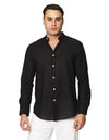 Camisas Para Hombre Tipo Lino De Manga Larga Cuello Mao Regular Fit BLINLO Negro