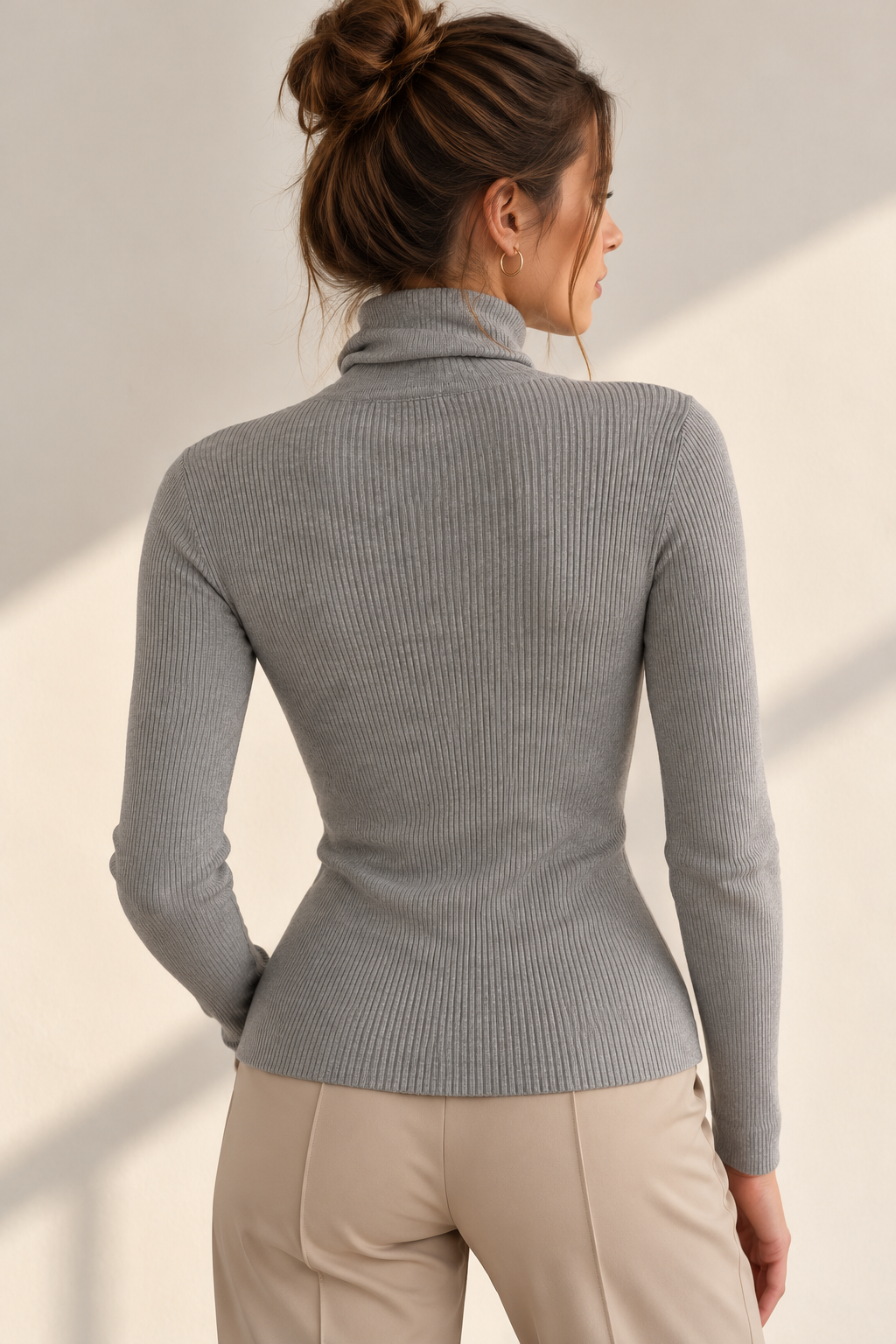 Sueteres Para Mujer Acanalado Cuello De Tortuga O43204 Gris
