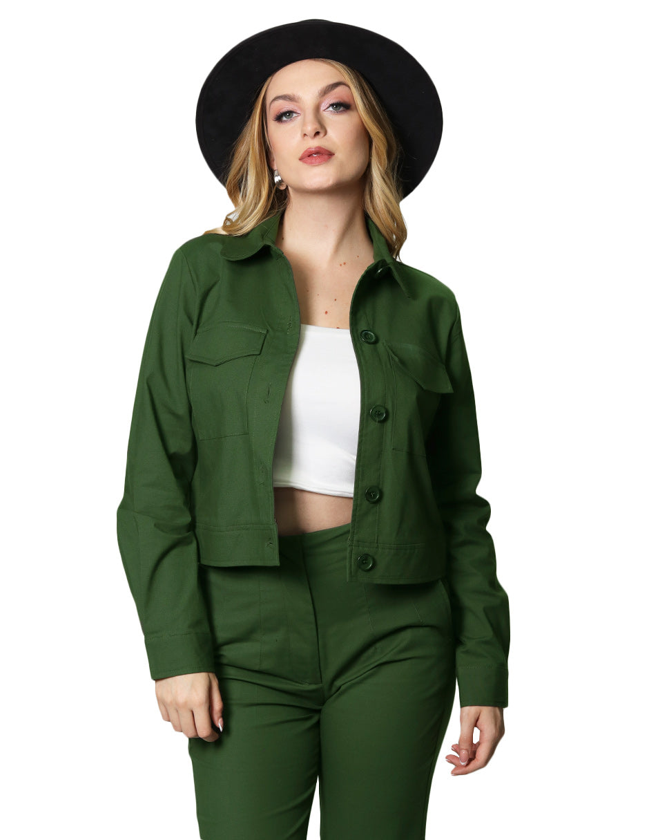 Chamarras Para Mujer Corta Bolsillos Q43100 Militar