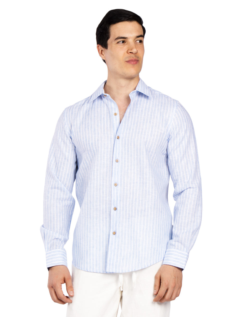 Camisas Para Hombre Tipo Lino Rayas B51323 Azul