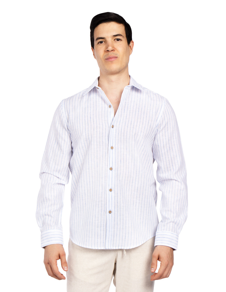 Camisas Para Hombre Tipo Lino Rayas B51323 Cielo