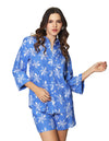 Blusas Para Mujer Bobois Moda Casuales Camisera De Manga Larga Tipo Lino Con Estampado De Flores N41126 Azul