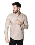 Camisas Para Hombre Manga Larga Con Textura B45200 Beige