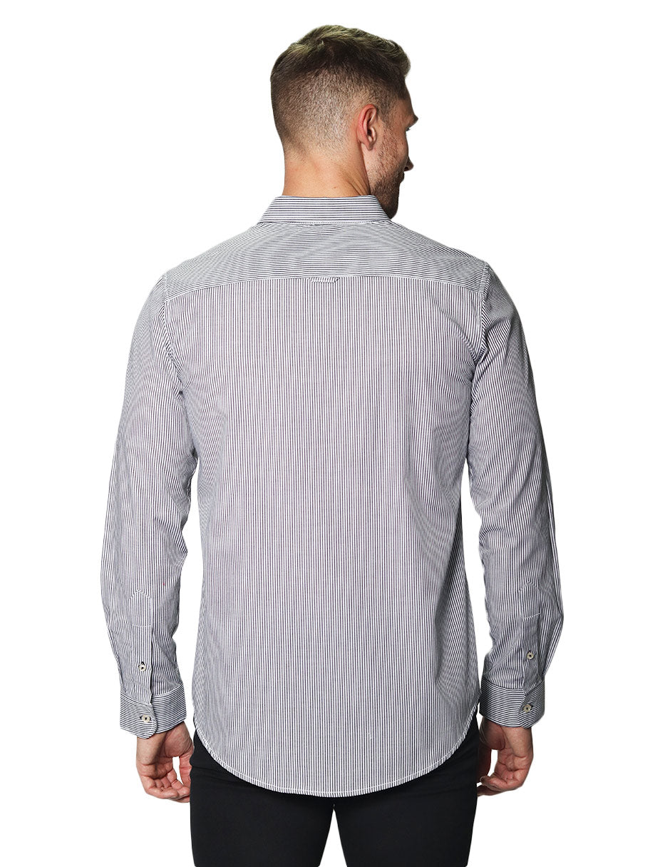 Camisas Para Hombre Manga Larga Micro Rayas B45201 Negro
