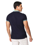 Playeras Polo Para Hombre De Manga Corta Con Lineas En Mangas Y Cuello A41406 Marino