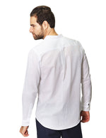 Camisas Para Hombre Tipo Lino De Manga Larga Cuello Mao Regular Fit BLINLO Blanco