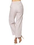 Pantalones Para Mujer Bobois Moda Casuales Liso Formal De Tiro Alto Tipo Lino Con Presilla W41129 Arena