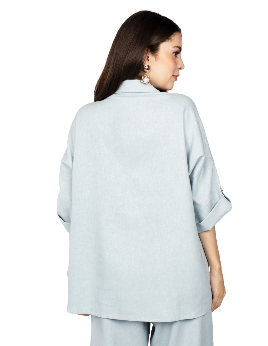 Blusas Para Mujer Camisera Oversize Lisa N51142 Aqua