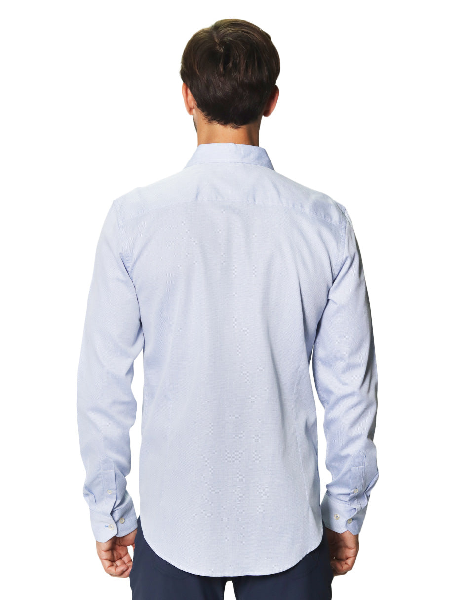 Camisas Para Hombre Manga Larga Micro Cuadros Jackard B45305 Azul