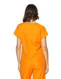 Blusas Para Mujer Bobois Moda Casuales De Manga Corta Tipo Lino Cuello V Con Aletilla N41156 Naranja