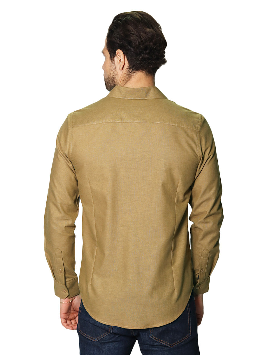 Camisas Para Hombre Manga Larga Mate Textura B45301 Ocre