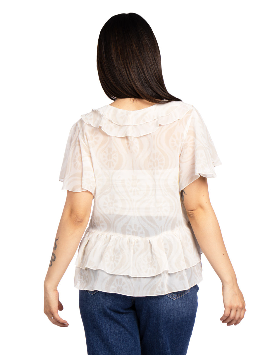 Blusas Para Mujer Translucida Con Olanes N51122 Hueso