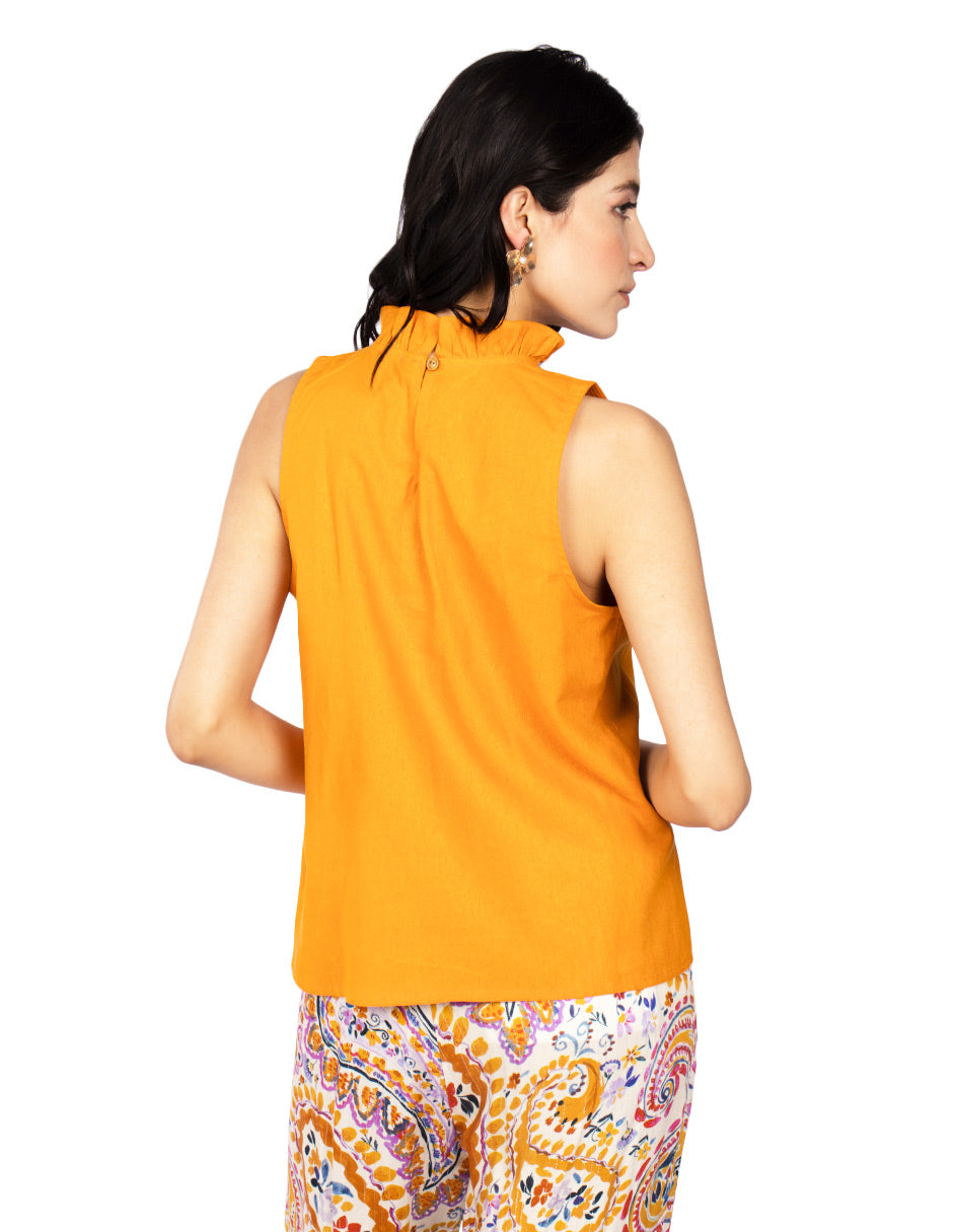 Blusas Para Mujer Tipo Lino Sin Mangas N51150 Naranja