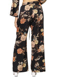 Pantalones Para Mujer Bobois Moda Casuales Santinado Estilo Japones Acampanado Amplio Con Estampado Floral W33107 Negro
