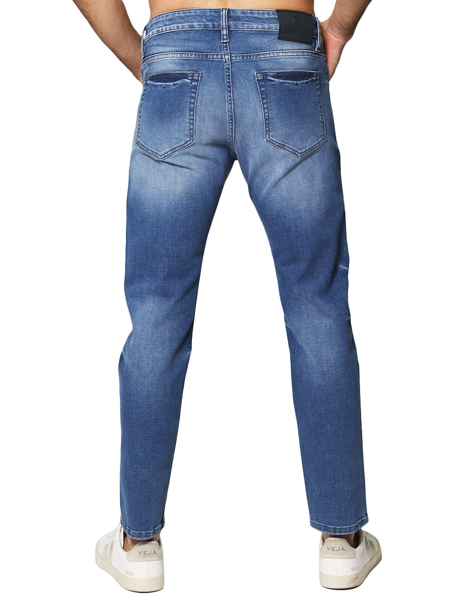 Jeans Para Hombre Mezclilla Slim Fit J41102 Azul