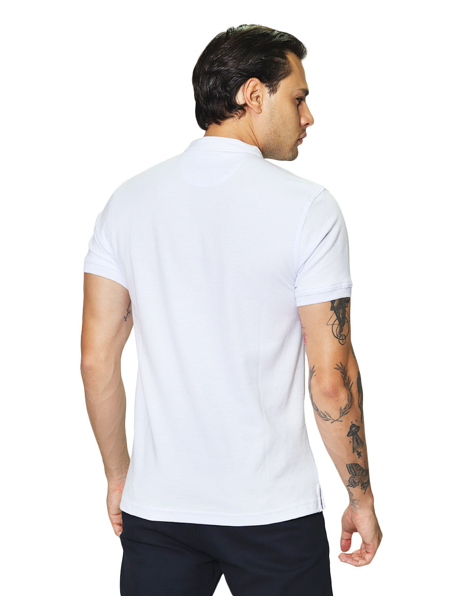 Playeras Polo Para Hombre De Manga Corta Lisa Basica Con Logo Bordado Cuello Mao Slim Fit APCMAB Blanco