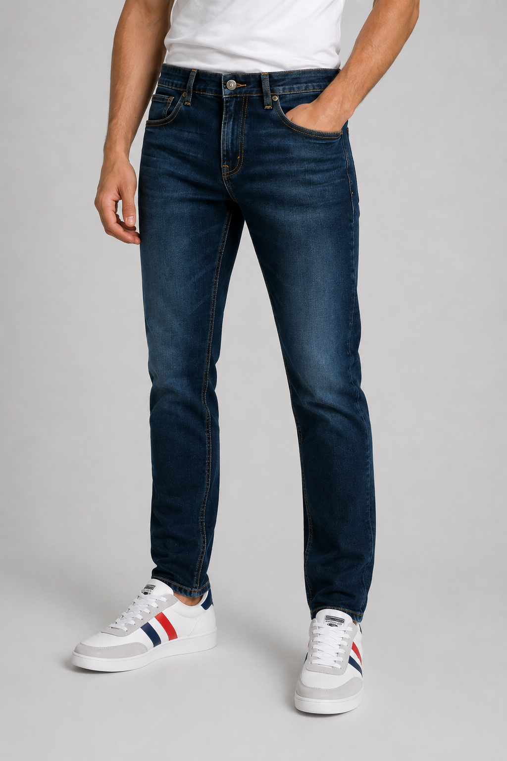 Jeans Para Hombre Mezclilla Slim Deslavado Oscuro J61108 Azul