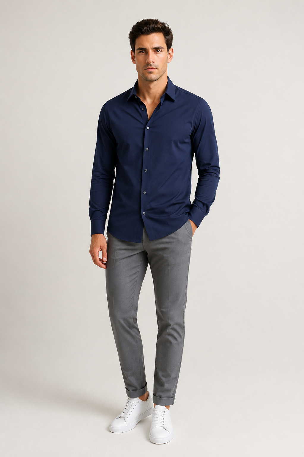 Camisas Para Hombre Super Stretch Sin Arrugas B55401 Marino