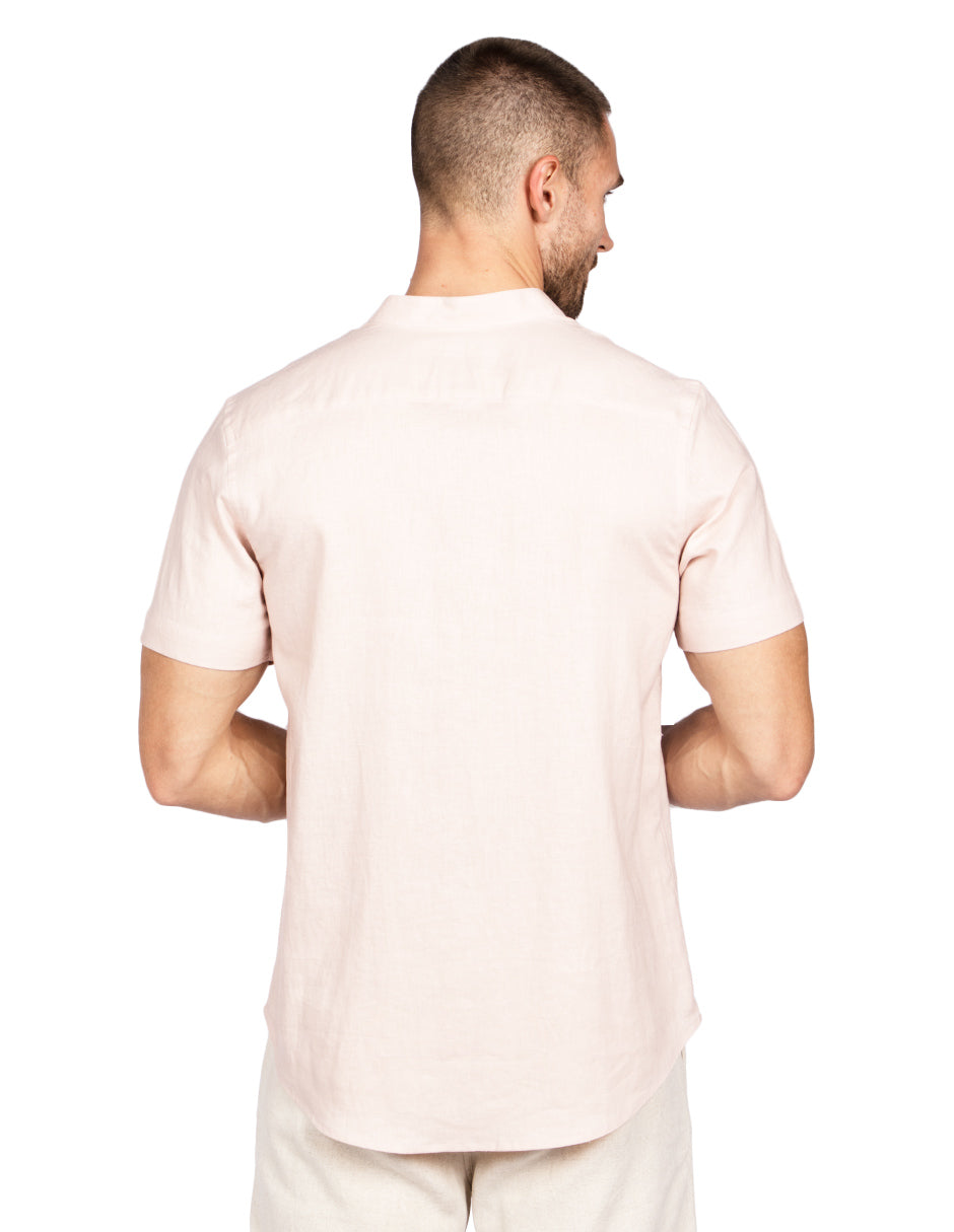 Camisas Para Hombre Relaxed Fit Lino B51373 Rosa Palo