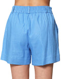 Shorts Para Mujer Bobois Moda Casuales Liso Tipo Lino De Tiro Alto Y41106 Azul