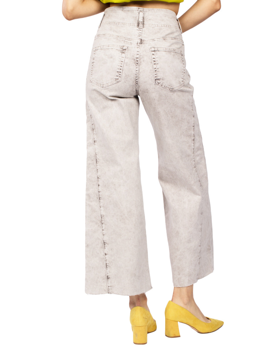 Jeans Para Mujer Wide Leg Doble Boton V51104 Gris