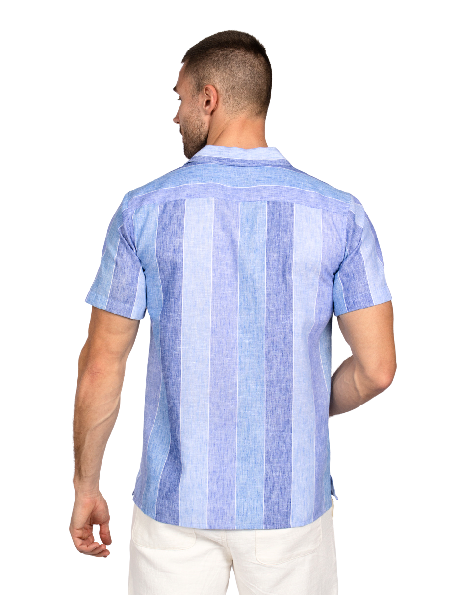 Camisas Para Hombre Tipo Lino Rayas B51375 Azul
