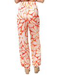 Pantalones Para Mujer Bobois Moda Casuales Satinado De Tiro Alto Con Estampado De Flores W41112 Naranja