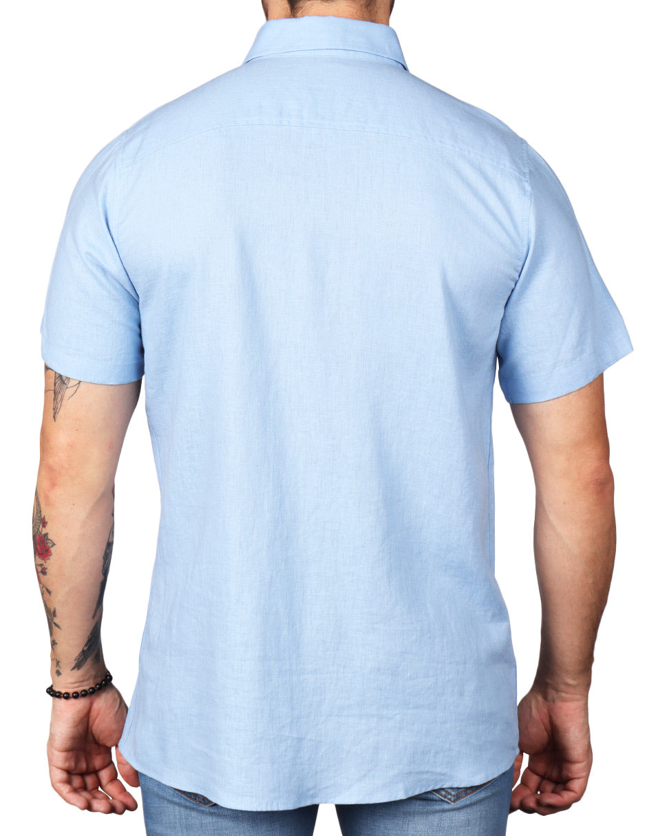 Camisas Para Hombre Estilo Lino Liso B51372 Azul