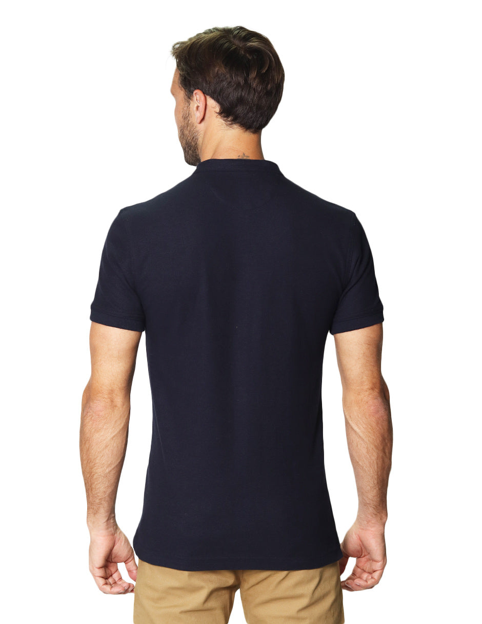 Playeras Polo Para Hombre De Manga Corta Lisa Basica Con Logo Bordado Cuello Mao Slim Fit APCMAB Marino