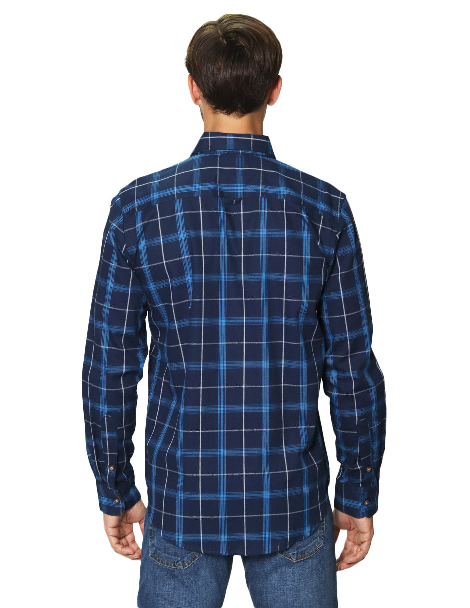 Camisas Para Hombre Manga Larga Estampado Cuadros B45113 Marino