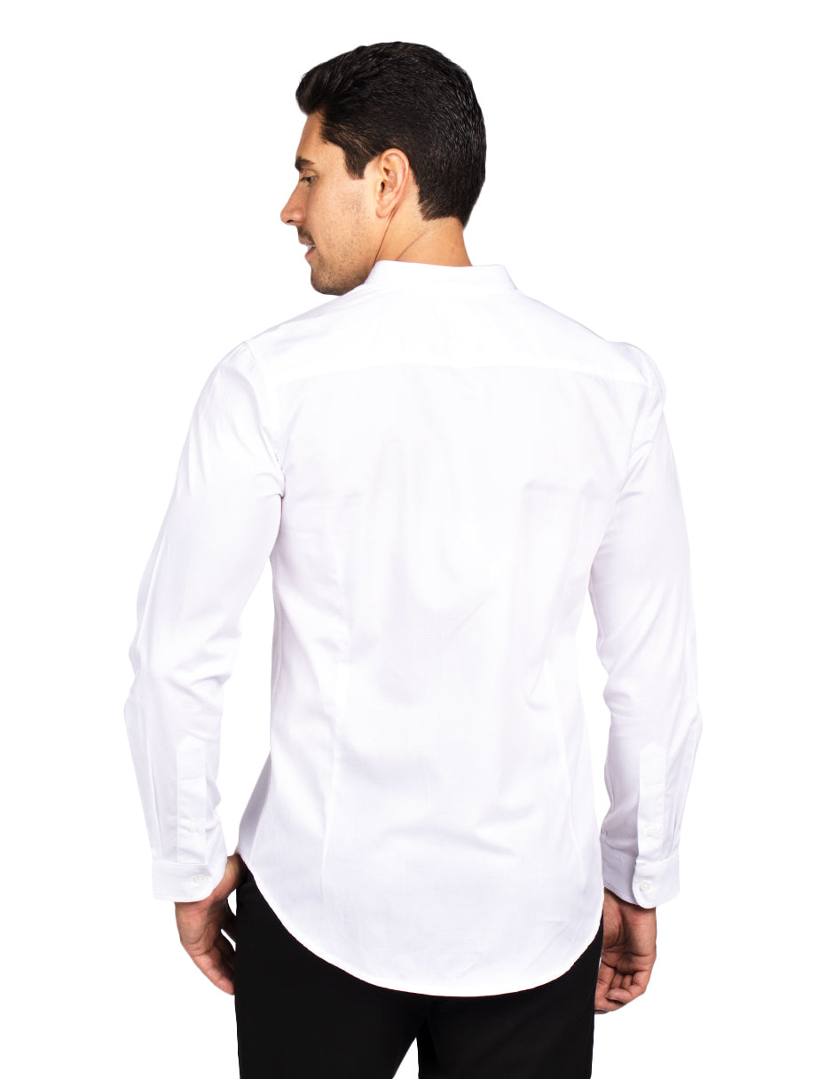 Camisas Para Hombre Textura Cuello Mao B51318 Blanco