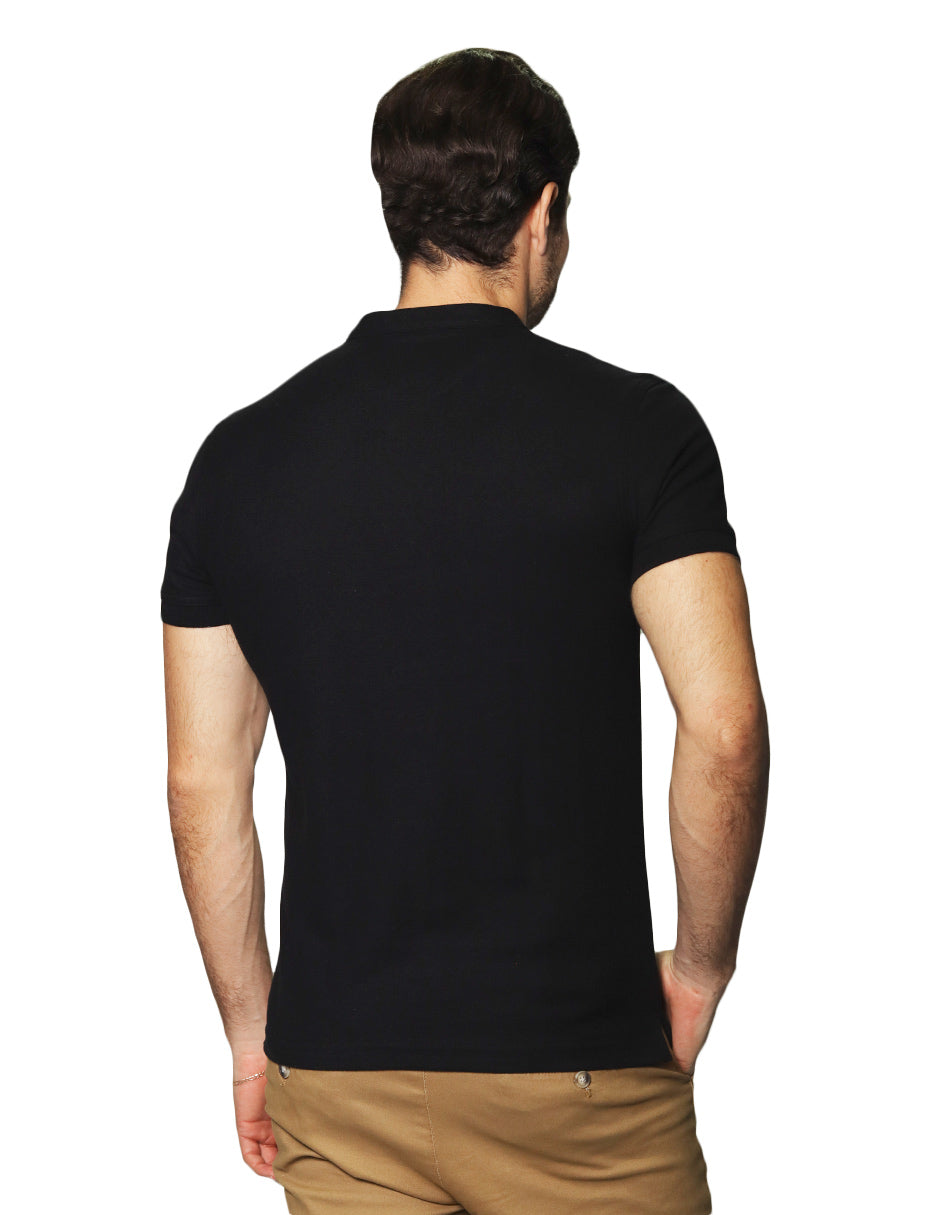 Playeras Polo Para Hombre De Manga Corta Lisa Basica Con Logo Bordado Cuello Mao Slim Fit APCMAB Negro