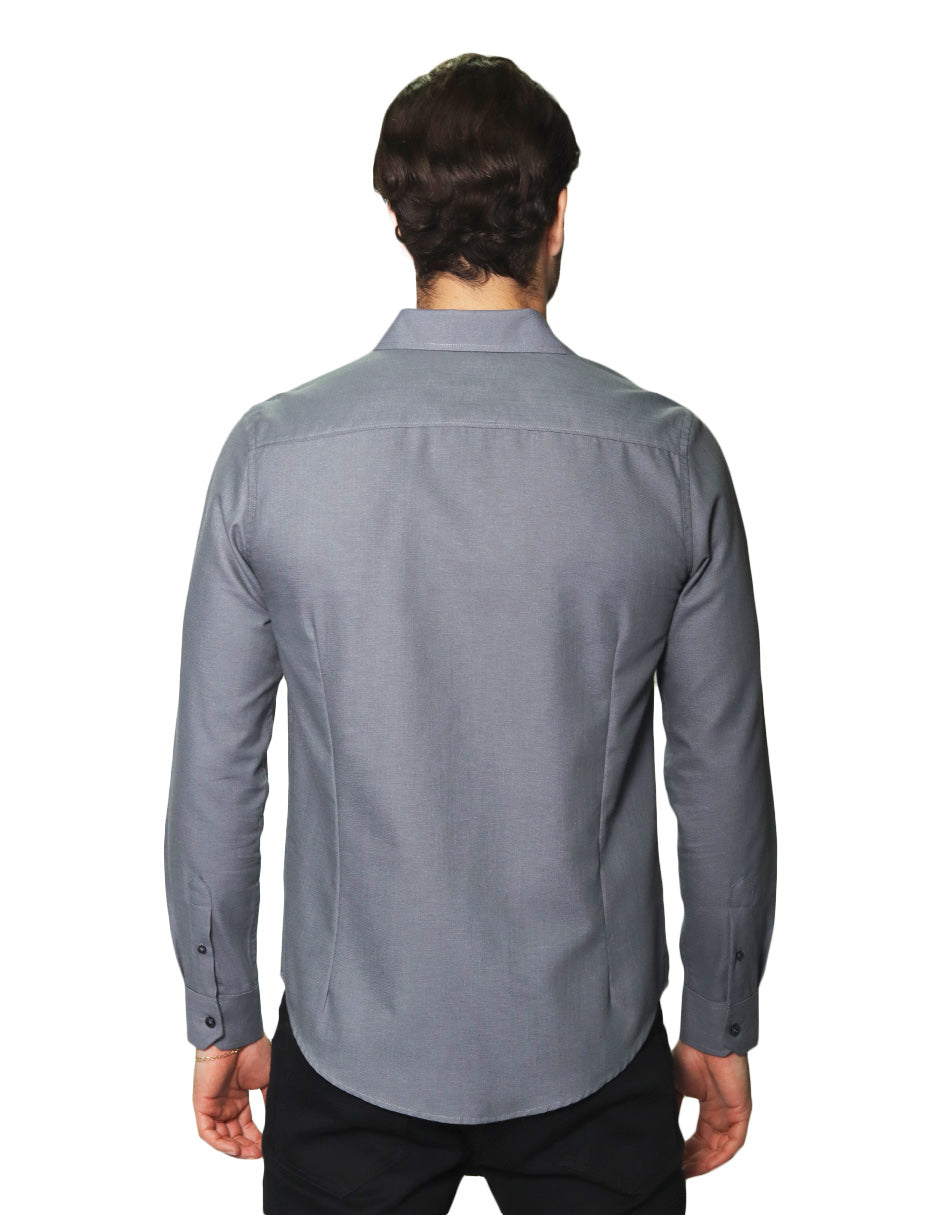 Camisas Para Hombre Manga Larga Mate Textura B45301 Gris