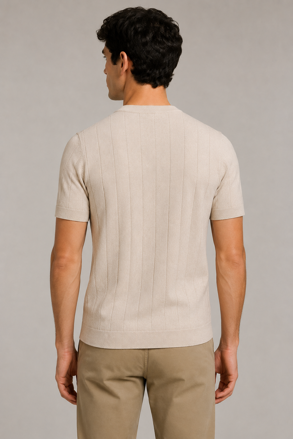 Playeras Para Hombre de Punto Tejida Acanalada A61452 Beige