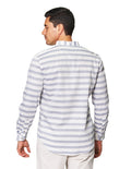 Camisas Para Hombre Bobois Moda Casuales De Manga Larga Con Estampado De Rayas Con Textura Cuello Mao Regular Fit B41314 Blanco