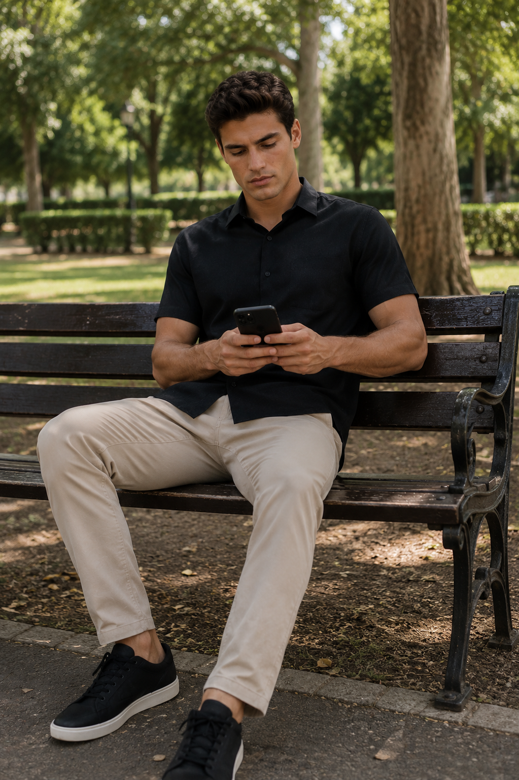 Camisas Para Hombre Manga Corta Jacquard  B61351 Negro