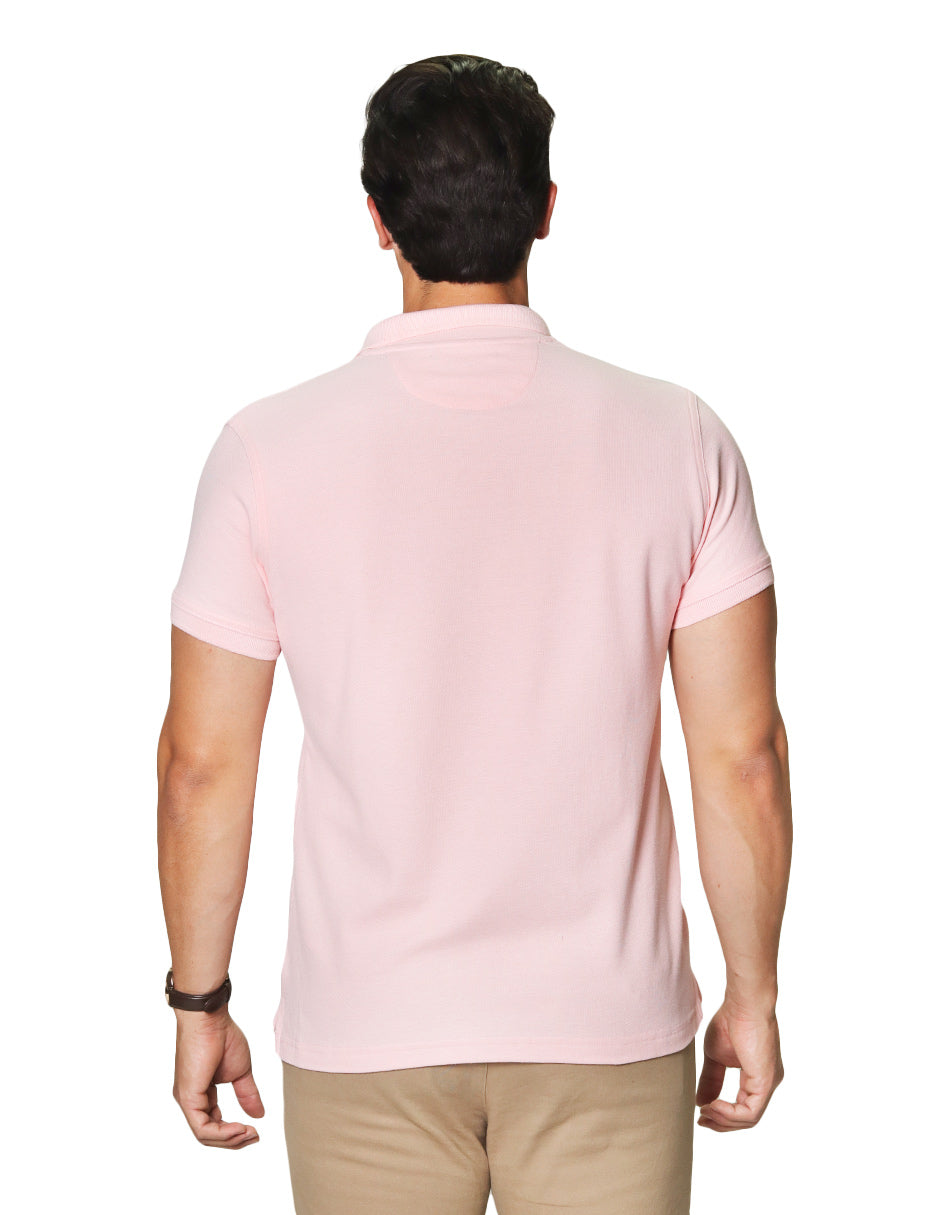 Playeras Polo Para Hombre De Manga Corta Lisa Basica Con Logo Bordado Slim Fit APOLOB Rosa